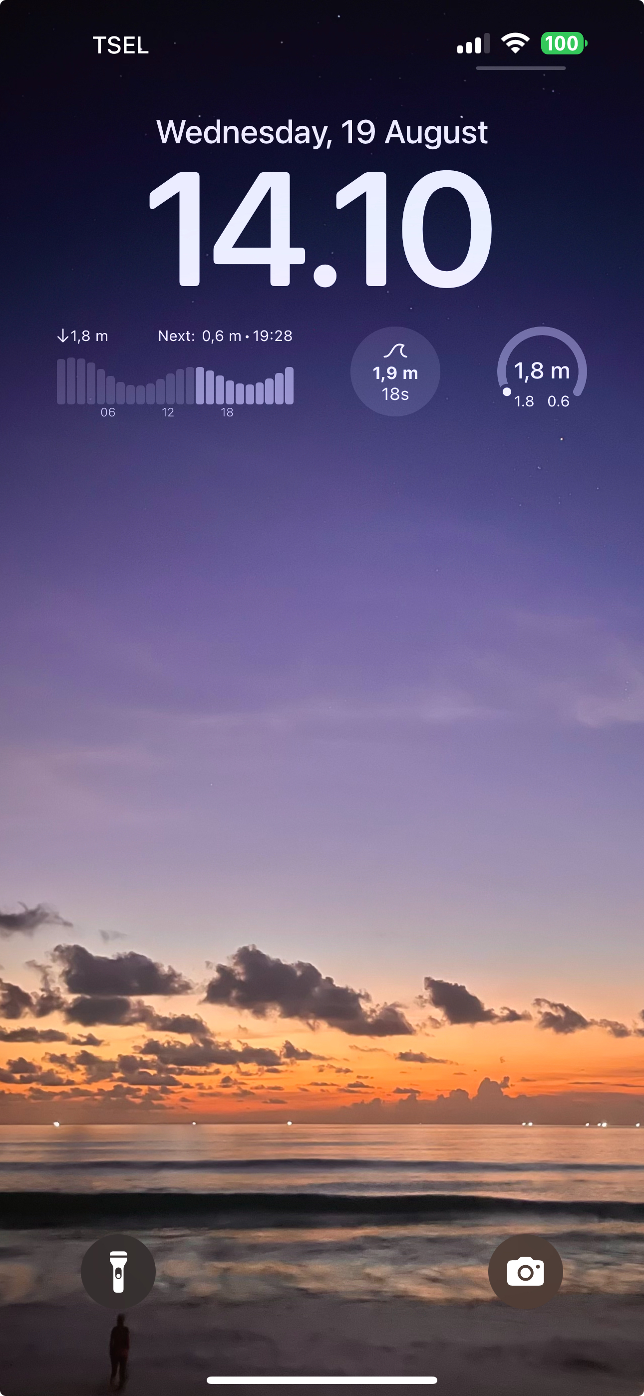 Lock Screen widgets showing tide, swell and wave energy